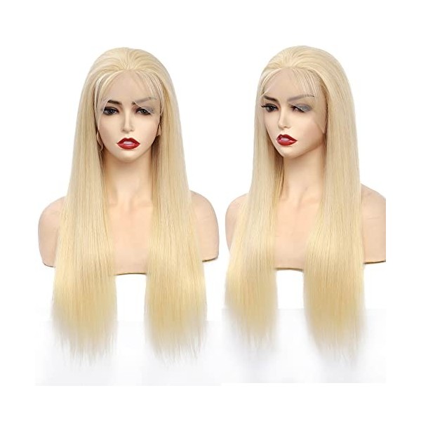 Perruque blonde avec dentelle frontale 33 x 10,2 cm, perruque raide 100 % cheveux brésiliens vierges non transformés avec des