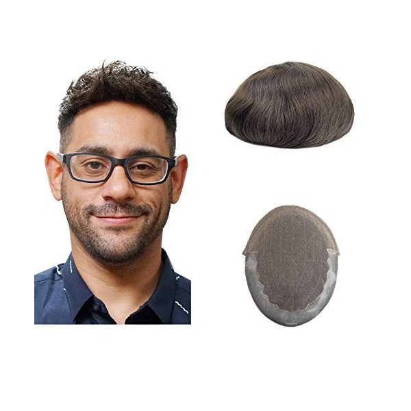 Lordhair Perruque pour Homme,Tissage en dentelle française avec deux côtés et derrière son PU,respirant et confortable,Ne vou