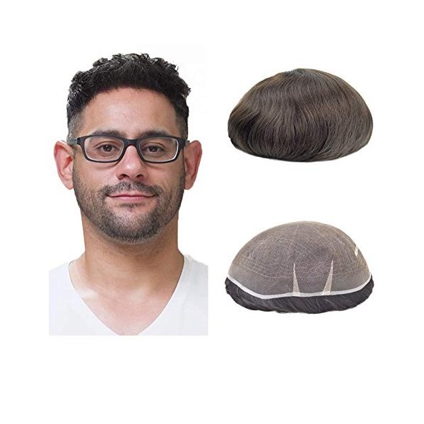 Lordhair Perruque pour Homme,Ensemble complet dentelle de France,Taille de Base 20 * 25 CM Remplaçable Système Peau Mince pou