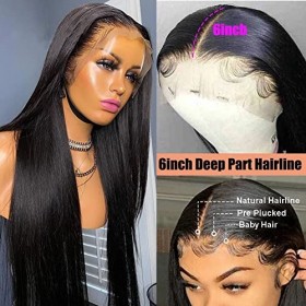 Msgem Perruques de cheveux humains brésiliens raides sans colle avec dentelle frontale 150 % denisty pré-épilées avec cheveux