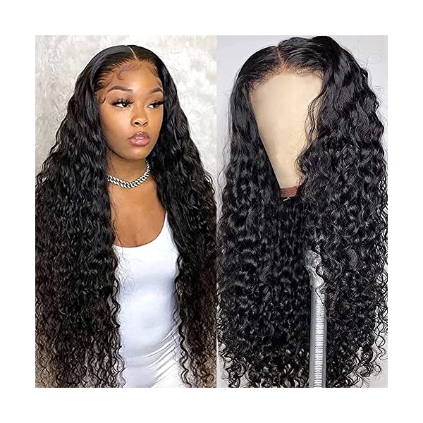 Ladiary Perruque Lace Frontal bresilienne water wave perruque femme naturelle noire longue perruque avec Perruques Lace Front