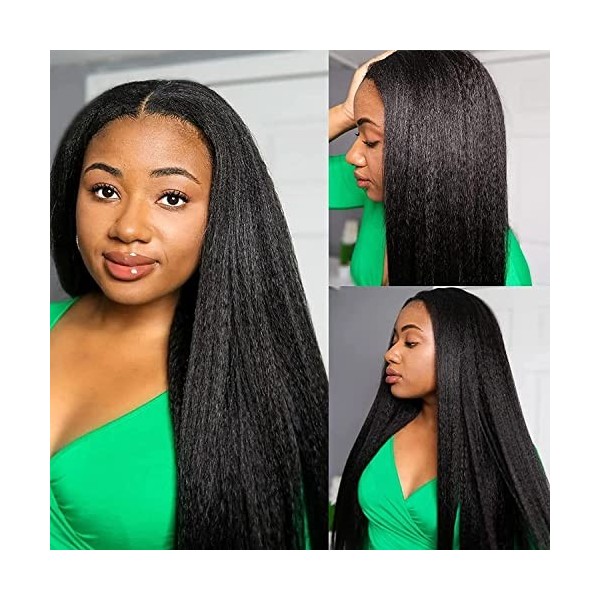 Perruque De Cheveux Humains 13x4 Yaki Lace Front Human Hair Wig Kinky Straight 28 Pouces Lace Wig 150% Perruque Femme Naturel