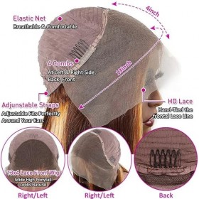 Msgem 4/27 Highlight Ombre 13x4 Lace Front Straight Perruques de cheveux humains 180% densité 32 pouces Cheveux vierges brési