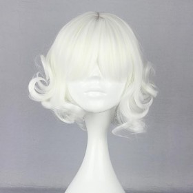 VOCOSTE Cheveux Humains Perruques pour Femmes, 12" Blanc Perruque Bouclé avec Casquette Perruque