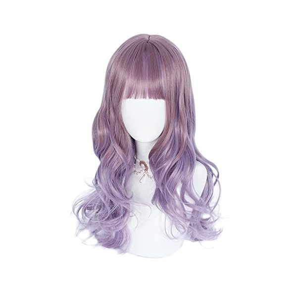 VOCOSTE Cheveux Humains Perruques pour Femmes, 24" Violet Dégradé Bouclé Perruque avec Perruque Casquette