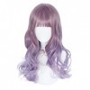 VOCOSTE Cheveux Humains Perruques pour Femmes, 24" Violet Dégradé Bouclé Perruque avec Perruque Casquette