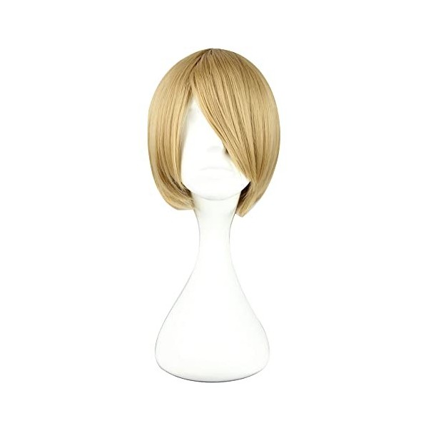 VOCOSTE Cheveux Humains Perruques pour Femmes, 12" Blonde Bob Perruque avec Casquette Perruque