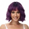 Luxiremi Perruque Femme Naturelle Courte Longueur Épaule de 30 cm Bob Ondulé et Bouclé avec Frange, Cosplay Violet Perruque p