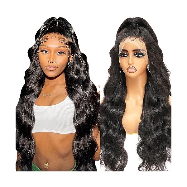 32 Pouces Perruque Femme Naturelle Brésilien, 13x4 Body Wave Lace Front Wig Human Hair with 180% Density, Perruque Bresilienn