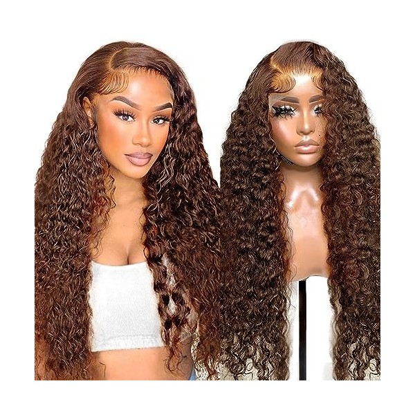 13x4 Lace Front Wig Human Hair In Light Brown Color, Deep Wave Perruque Bresilienne Cheveux Humain avec Densité 150%, Perruqu