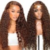 13x4 Lace Front Wig Human Hair In Light Brown Color, Deep Wave Perruque Bresilienne Cheveux Humain avec Densité 150%, Perruqu