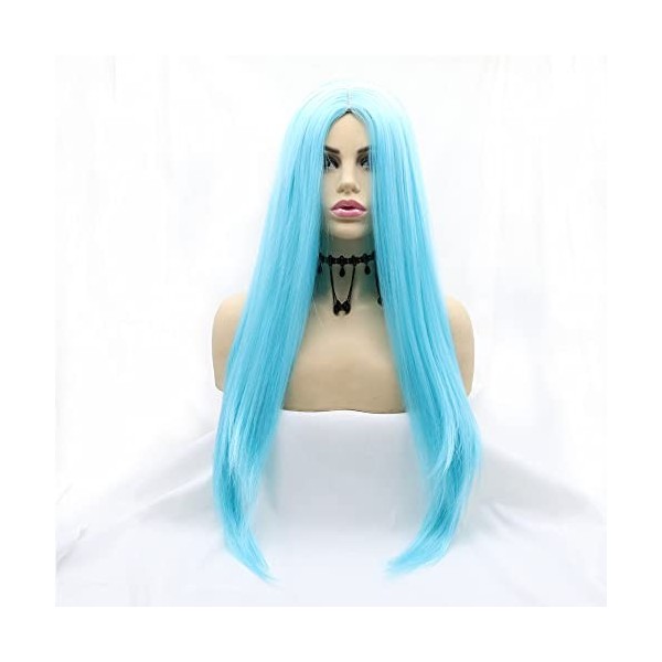 Xiweiya Perruques longues et droites Bleu aqua Synthétique Machine Made Perruque pour femmes Famille Maquillage Fête Cosplay 