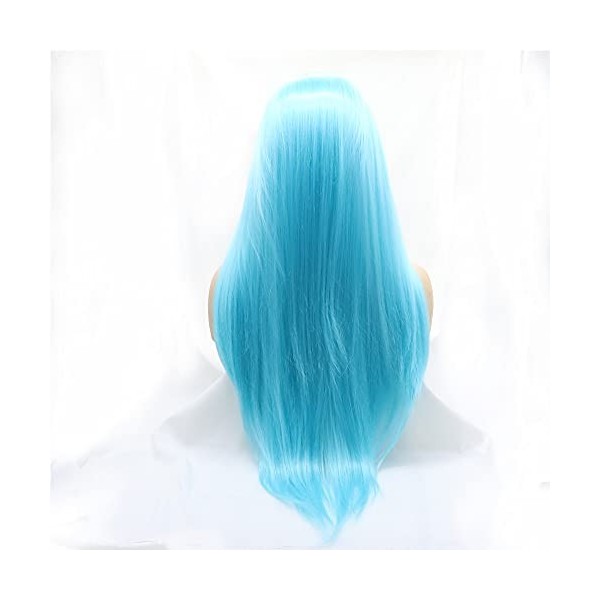 Xiweiya Perruques longues et droites Bleu aqua Synthétique Machine Made Perruque pour femmes Famille Maquillage Fête Cosplay 