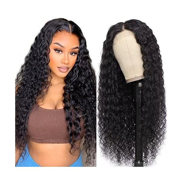 Water Wave 4x4 Closure Lace Front Wigs Perruque Femme Naturelle Brésilien Perruque Lace Frontal Cheveux Humain 180% Density H