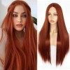 PORSMEER Perruque Rouge Cuivré Naturelle Longue Lisse Perruque avec partie centrale lace Hairline wig perruque Synthétique Ch