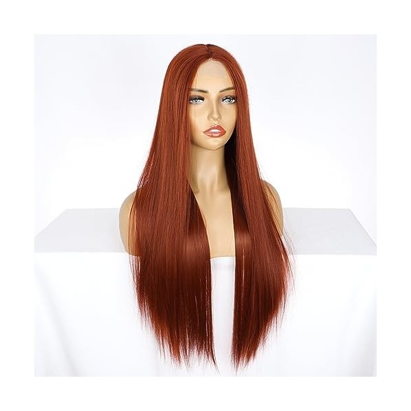 PORSMEER Perruque Rouge Cuivré Naturelle Longue Lisse Perruque avec partie centrale lace Hairline wig perruque Synthétique Ch