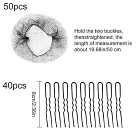 LULJY Lot de 50 filets à cheveux invisibles en maille élastique et épingles en forme de U de 50 cm, emballage individuel de 5
