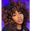 Perruque frisée courte pour femme noire Perruque afro shaggy brune Perruque frisée avec frange Perruque synthétique résistant