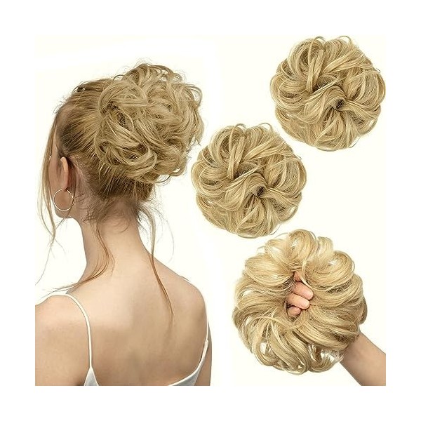 PORSMEER 2 pièces Chignon Postiche Cheveux Grande Postiches Bouclés Ondulés Extensions Chouchou Cheveux Naturel Queue de Chev