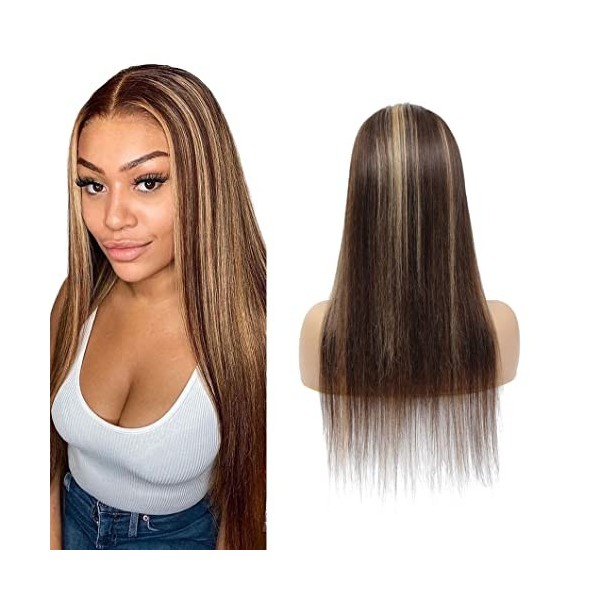 Tqpqhqt Perruque Femme Naturelle Brésilien Glueless Wig Human Hair P427 Highlight Honey Blonde Wigs 4X4 Hd Lace Closure Wig S