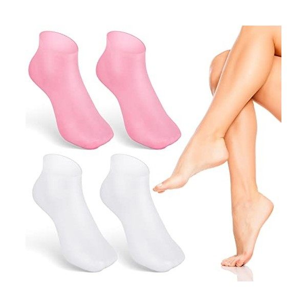 Noverlife Lot de 2 paires de chaussettes hydratantes en silicone antidérapantes à laloès pour pieds secs et fissurés et chau