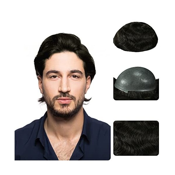 Zakya Toupet Cheveux Humains,0.06mm All V-Looped Thin, Taille de base 20 * 25CM Système de Remplacement de Cheveux Léger à De