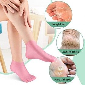 Noverlife Lot de 2 paires de chaussettes hydratantes en silicone antidérapantes à laloès pour pieds secs et fissurés et chau