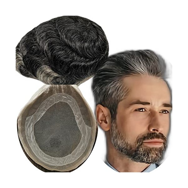 Toupet Cheveux Humains pour Hommes Yanahair Toupee Respirant Suisse Dentelle Avec PU Postiche Base Perruques, Densité Moyenne