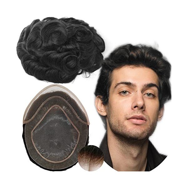 Toupet Cheveux Humains pour Hommes Yanahair Toupee Respirant Suisse Dentelle Avec PU Postiche Base Perruques, Densité Moyenne