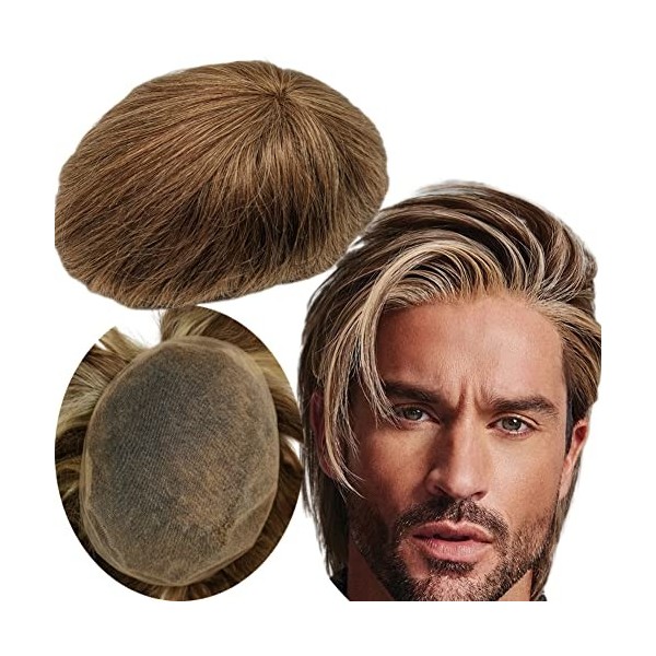 Toupet Cheveux Humains pour Hommes Yanahair Respirant Suisse Dentelle Postiche Base Perruques,Densité Moyenne Légère Postiche