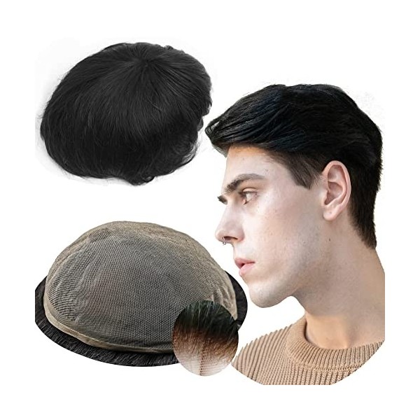 Toupet Cheveux Humains pour Hommes Yanahair Respirant Suisse Dentelle Postiche Base Perruques,Densité Moyenne Légère Postiche