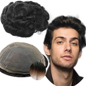 Toupet Cheveux Humains pour Hommes Yanahair Toupee Respirant Suisse Dentelle Postiche Base Perruques,8x10 pouces de Densité M