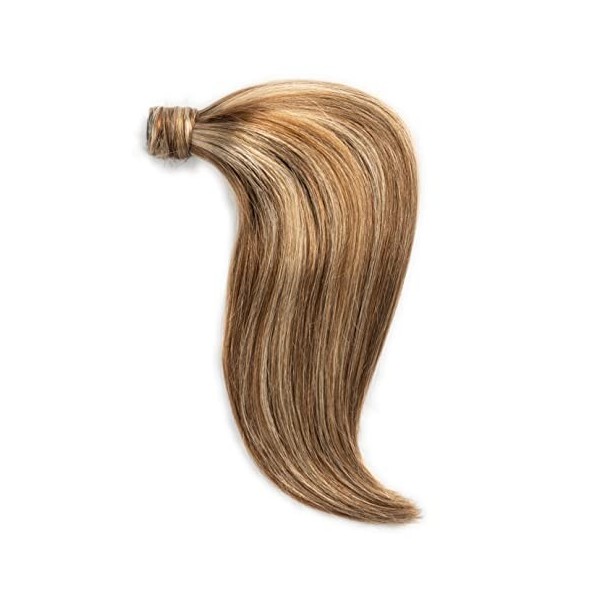 Cameron Hair, Queue de Cheval Clip, Cheveux 100% Naturels, Facile à Utiliser, Doux, 43 cm, Châtain clair avec des reflets blo