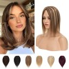 Toupet Femme Complément Capillaire Volumateur Cheveux Naturels Silk Top Base Avec Frange Clip In Toppers, 14"/35cm, 4P27 Chât