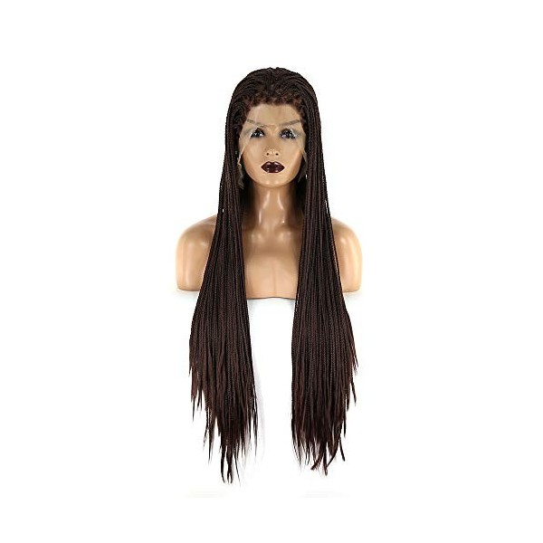 Towarm Perruque synthétique tressée noire avec dentelle frontale pour femme noire résistante à la chaleur - Cheveux afro-amér