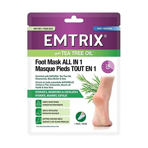 Emtrix Masque Pieds Tout en 1 - Hydrate, Nourrit & Exfolie en 20 min les Pieds Secs & Talons Fendillés - Avec Huile Essentiel