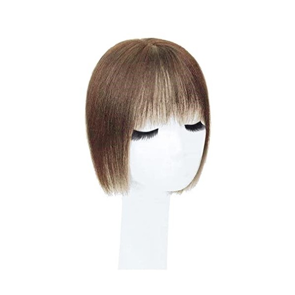 Partie centrale en soie - Cheveux humains - 7 x 10 cm - Cheveux raides - Avec frange Wispy - Noir - 30 cm