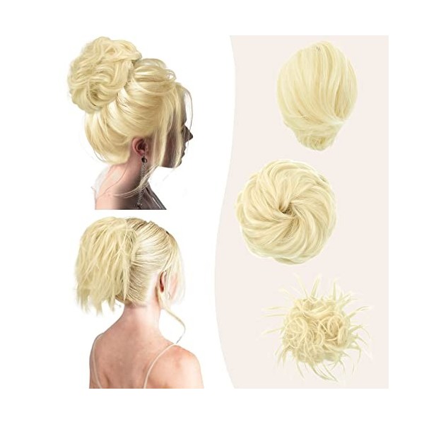 BARSDAR 3PCS Cheveux Chignon Extensions, Postiche Chignon Bouclés Droite Courte Queue De Cheval Chignon Tousled Updo Extensio