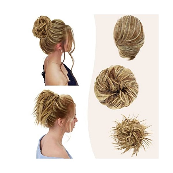 BARSDAR 3PCS Cheveux Chignon Extensions, Postiche Chignon Bouclés Droite Courte Queue De Cheval Chignon Tousled Updo Extensio