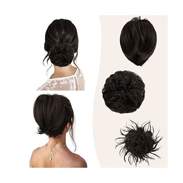 BARSDAR 3PCS Cheveux Chignon Extensions, Postiche Chignon Bouclés Droite Courte Queue De Cheval Chignon Tousled Updo Extensio