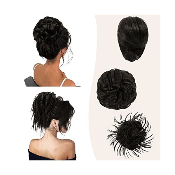 BARSDAR 3PCS Cheveux Chignon Extensions, Postiche Chignon Bouclés Droite Courte Queue De Cheval Chignon Tousled Updo Extensio