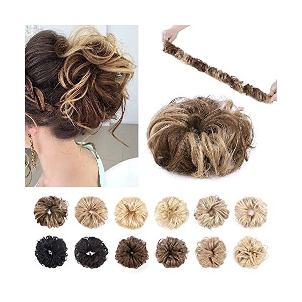 Postiche Queue de Cheval Elastique Chouchou A Cheveux Extension Cheveux Pour Chignon Cheveux Humain Naturel 32G - 24 Blond Na