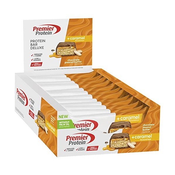 Premier Protein Bar Deluxe Chocolate Peanut Butter 12x50g - Haute teneur en protéines + Hydrates de carbone réduits + Sans hu