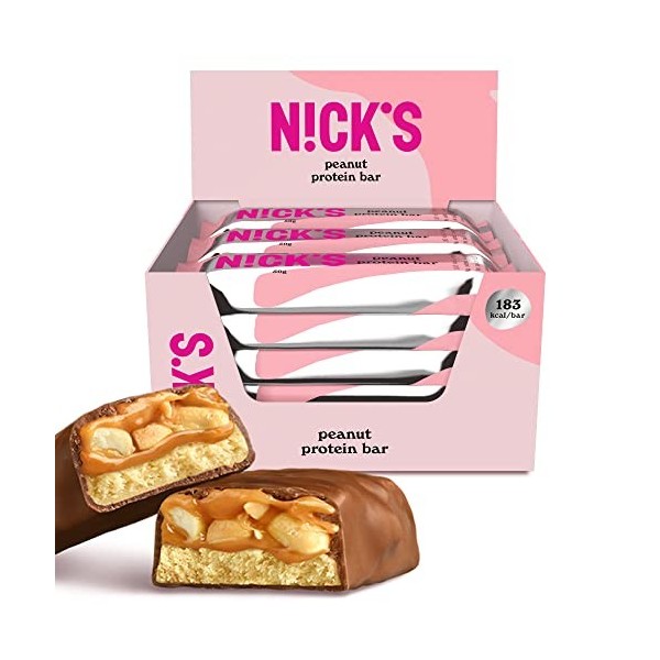 NICKS Barre Keto - Barre Protéinée Sans Sucres Ajoutés aux Cacahuètes, Sans Gluten, Sans Huile de Palme 183 Calories, 2,4g S