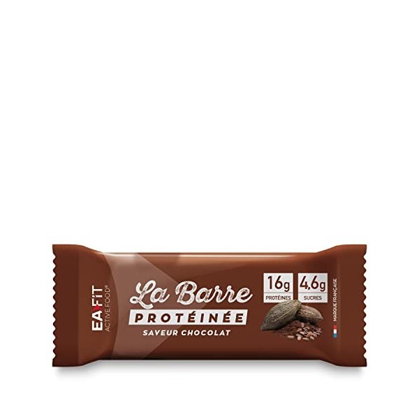 EAFIT La Barre Protéinée - Saveur Chocolat - Enrobée de chocolat au lait - 16g de protéines par barre - 5,5g de MG - faible e