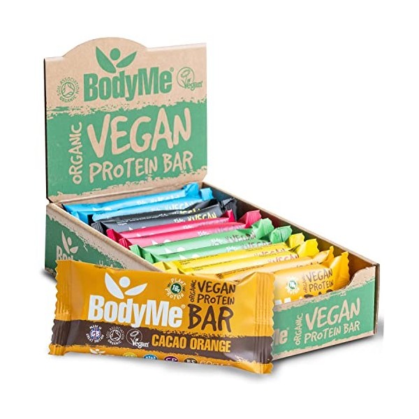 BodyMe Barre Proteine Vegan Bio | Boîte Mixte | 12 x 60g Barres Protéinées Bioloqique | Sans Gluten | 16g Protéinée Complète 