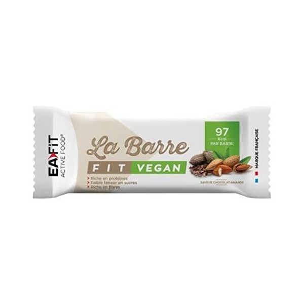 EAFIT LA BARRE FIT VEGAN - Chocolat Amande - 28 g - 32% de protéines - 97 Kcal par barre - Riche en protéines - Faible teneur