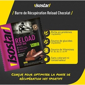 Isostar Reload Sport Bar Chocolat - Barres de Récupération Protéinées - Après lEffort - Encas Sain Sportif - Sans Colorant -