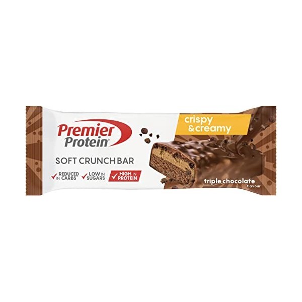 Premier Protein Soft Crunch Bar Triple Chocolate 12x45g - High Protein Low Sugar + Réduction des glucides + Sans huile de pal