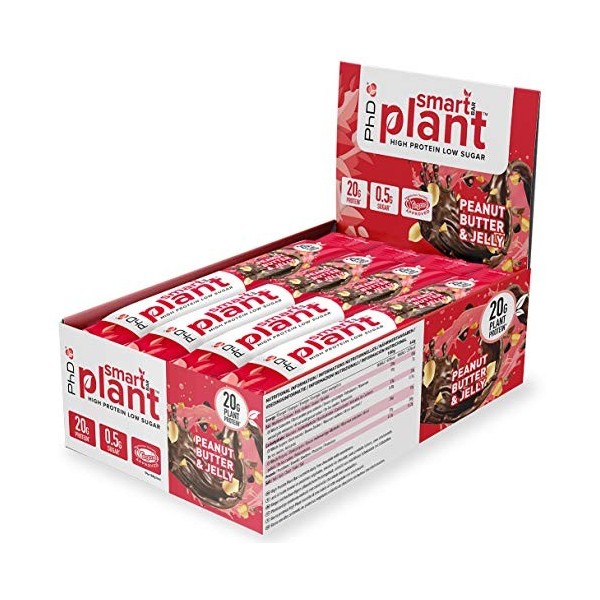 PhD Nutrition Smart Bar Barre de protéines végétales Brownie aux arachides et au chocolat 12x64g, végétalien